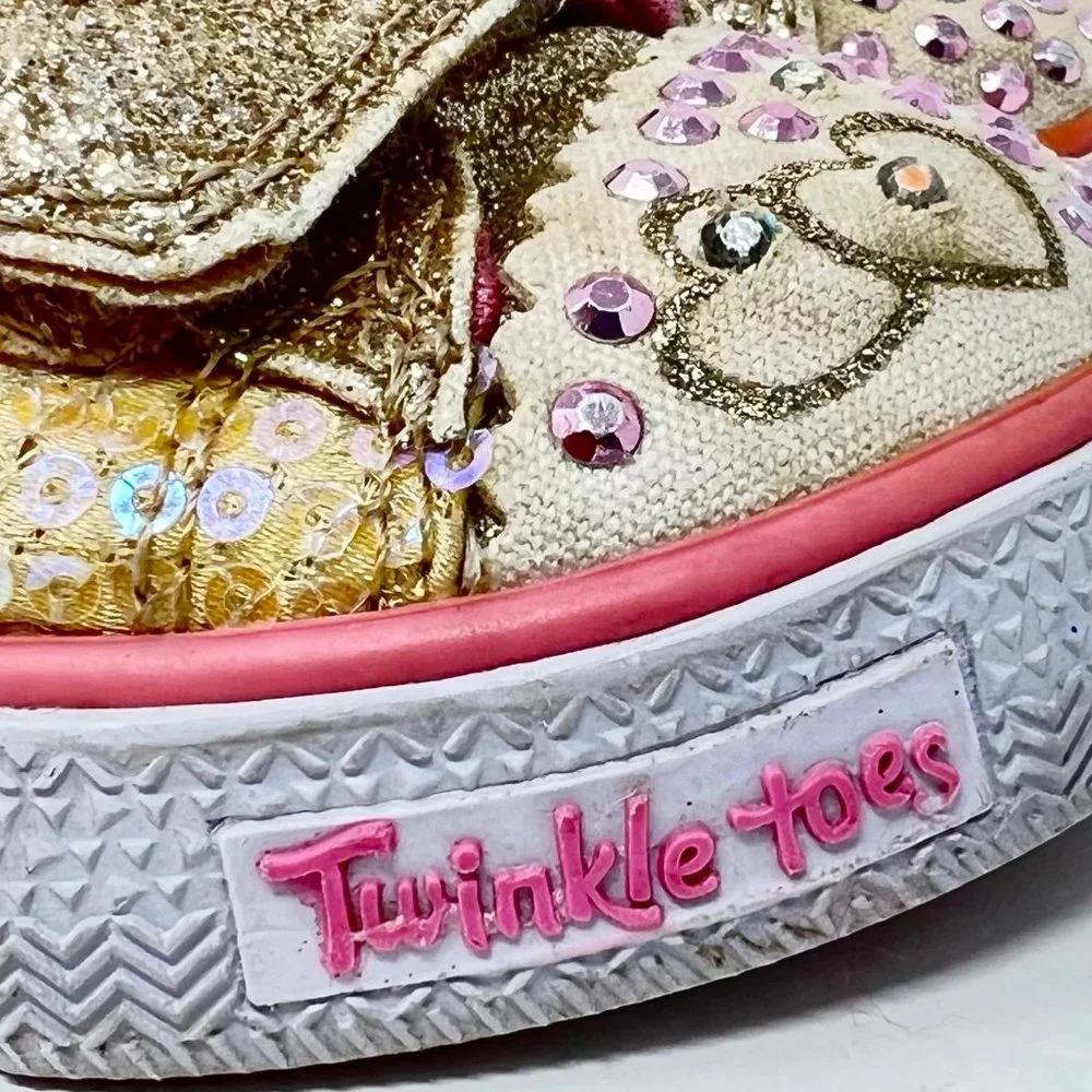 Skechers Girls Twinkle‎ Toes Pink Gold Glitter Hearts Size 5